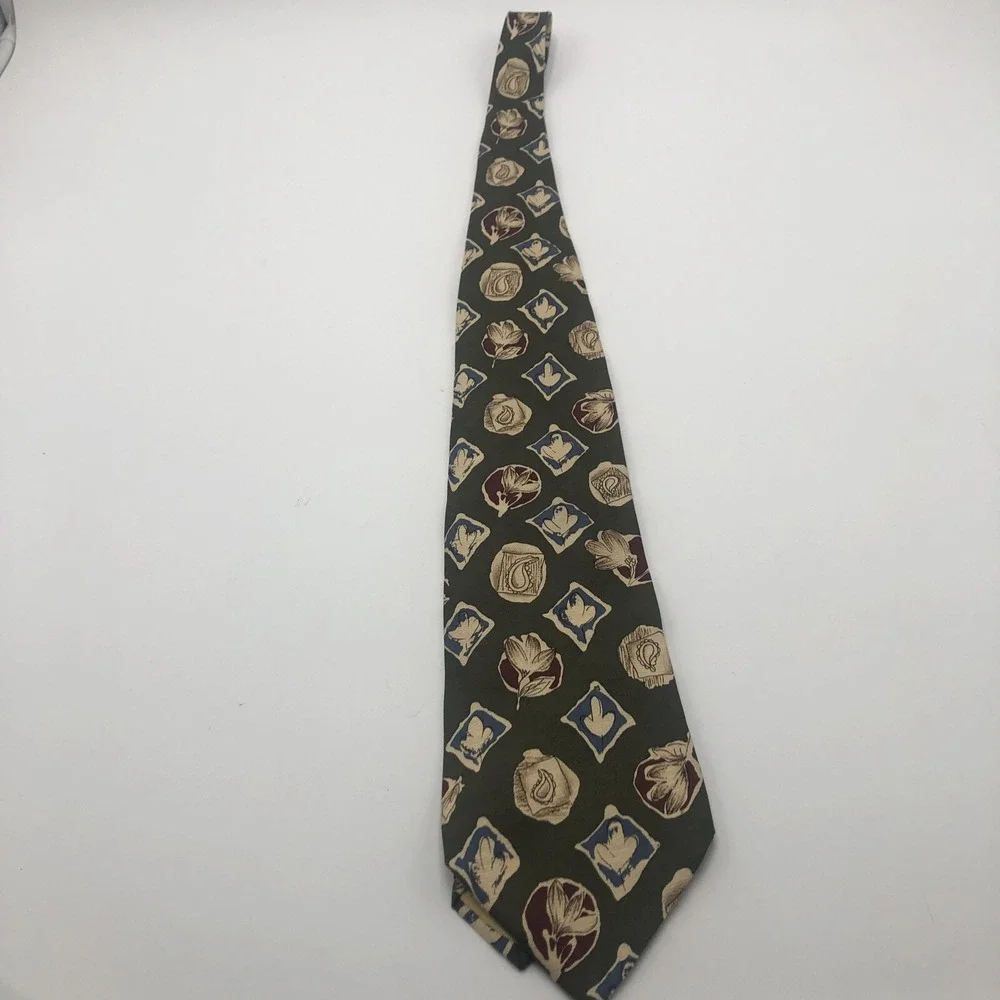 Omaggio by Robert Talbot Men's 100% Pure Silk Neck Tie‎ Green Fall Colors Italy